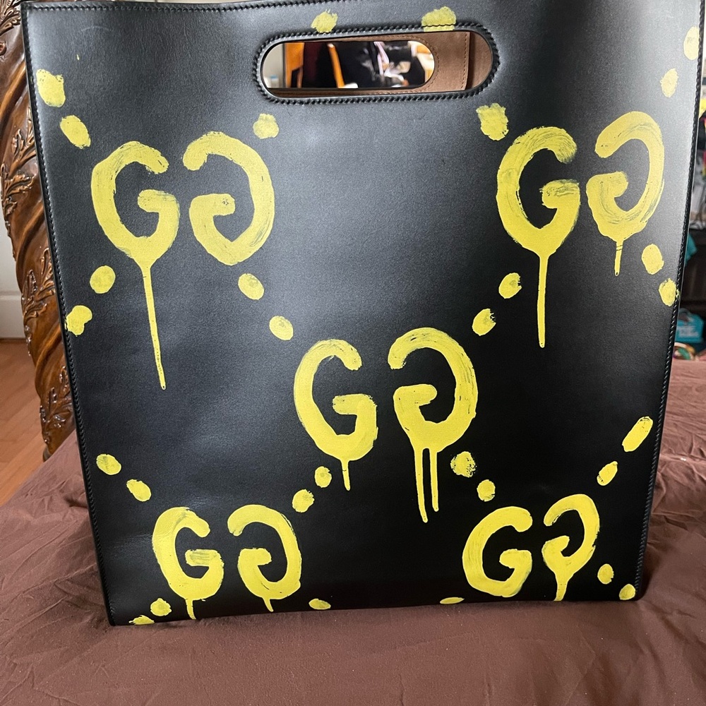 Gucci Black and Yellow Graffiti Tote with Dusk bag - Picture 3 of 6